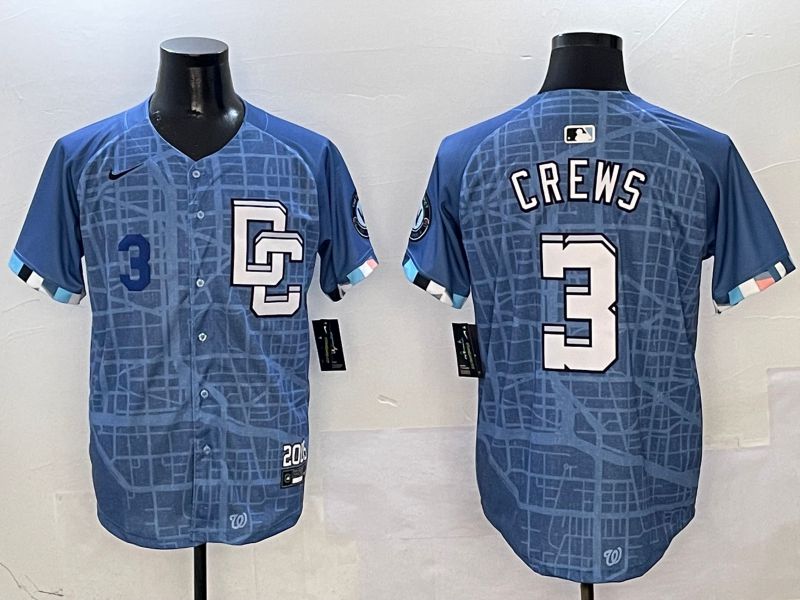 Men Washington Nationals #3 Crews Blue Joint Name Nike 2025 MLB Jersey style 3